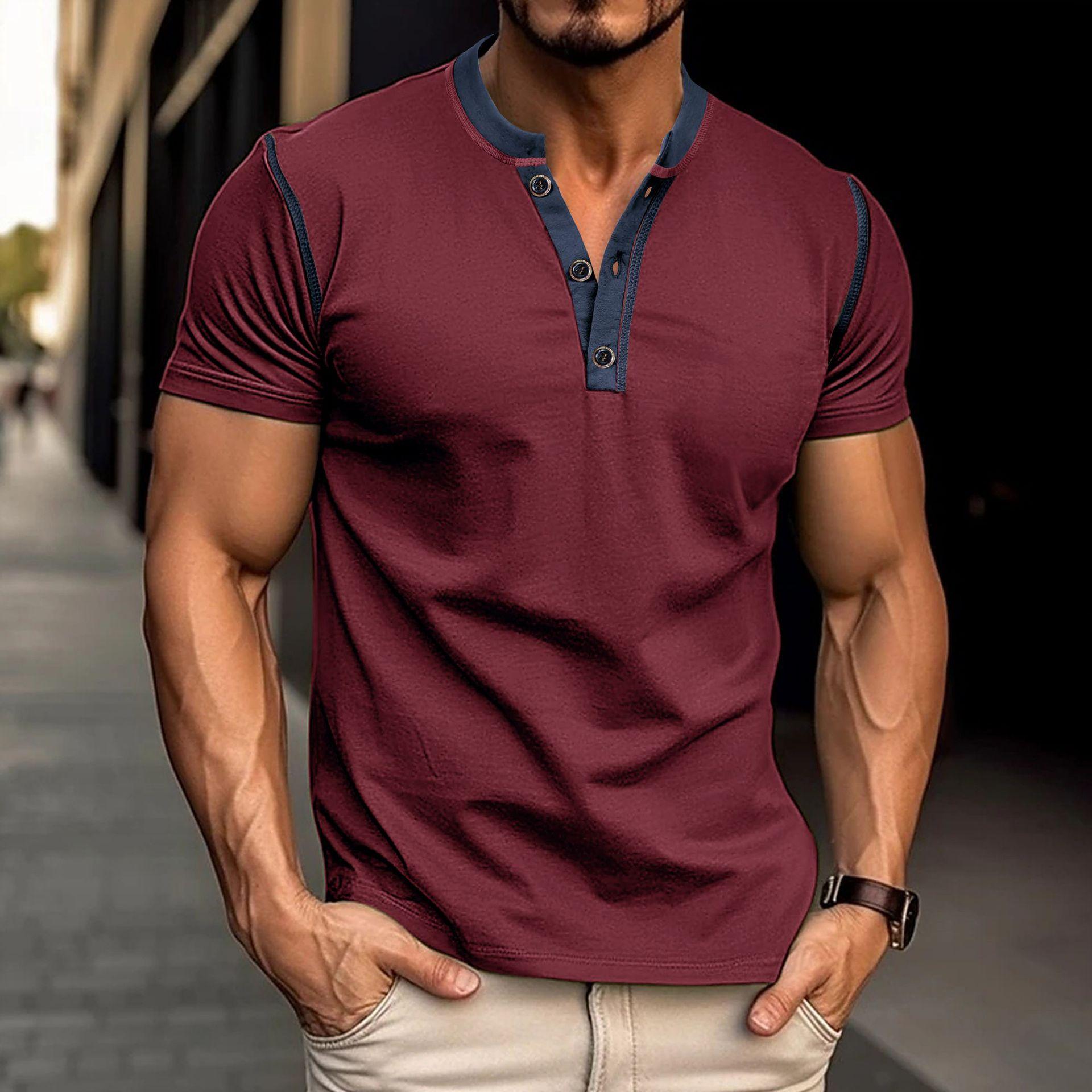 Phoca largha Heren Slim Fit Vintage Henley-shirts met korte mouwen Casual Basic Tops Zomer Knoop Sport-T-shirts Atletisch Workout Vochtafvoerend T-shirt voor heren XL