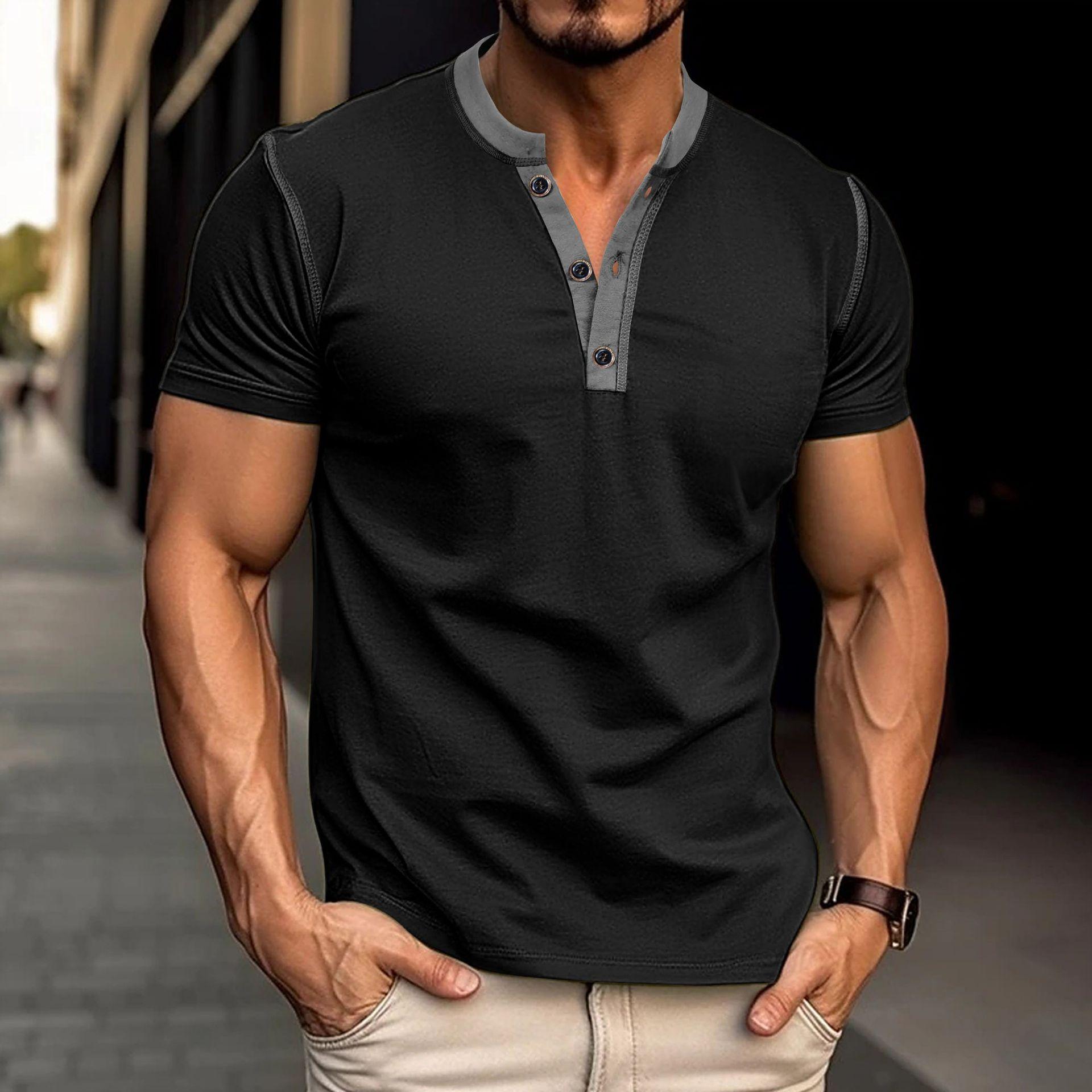 Phoca largha Heren Slim Fit Vintage Henley-shirts met korte mouwen Casual Basic Tops Zomer Knoop Sport-T-shirts Atletisch Workout Vochtafvoerend T-shirt voor heren L