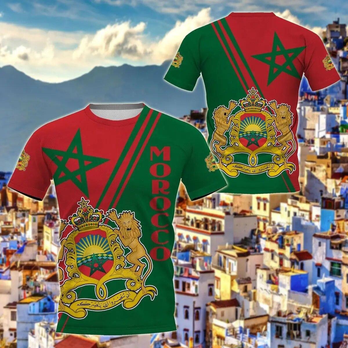 Baibao QIQI Marokko Vlag & Wapenschild Grafisch T-shirt Zomer Casual Streetwear Herenmode Losse T-shirts Jongen Oversized Tops met korte mouwen M