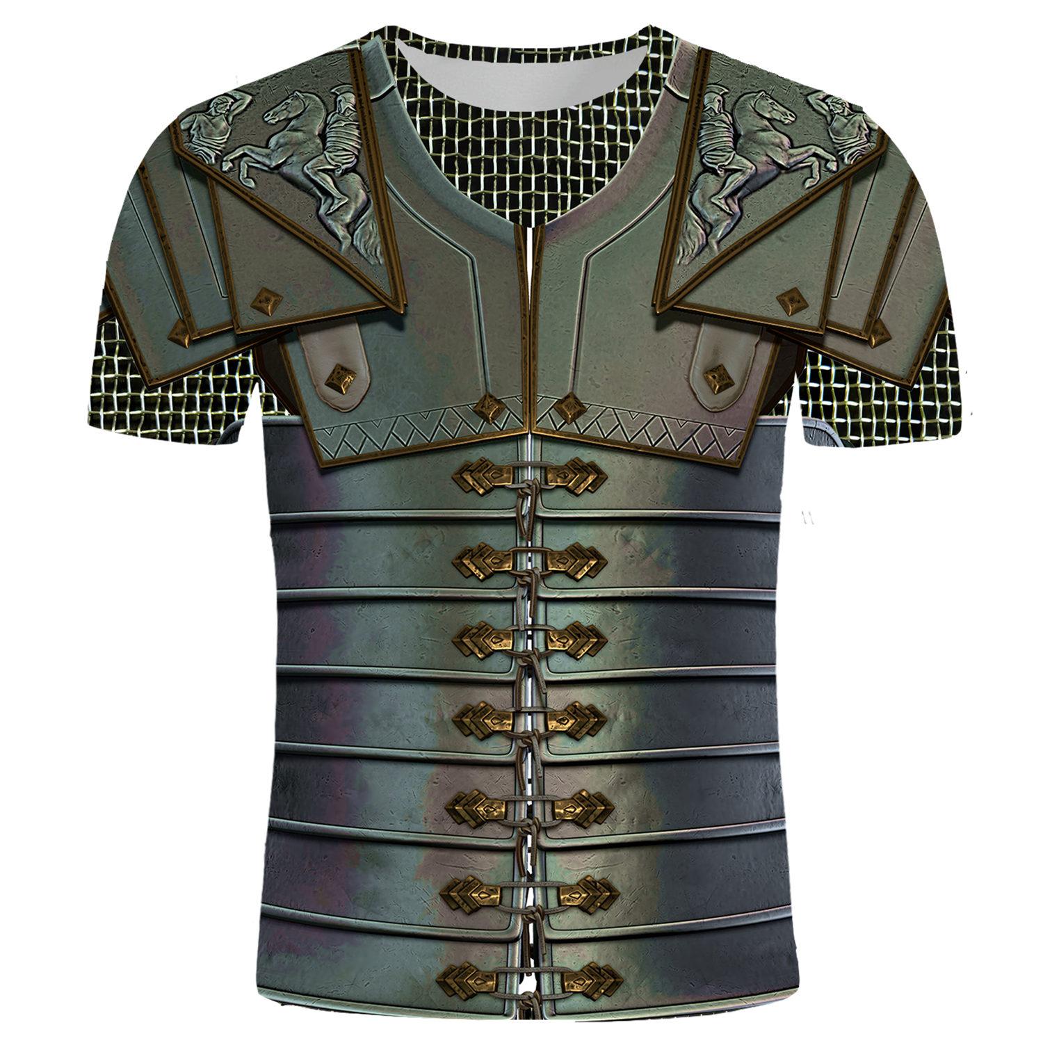 Subilier Zomer Heren T-shirt Middeleeuwse Armor 3D Gedrukt T-shirt Mannen Casual Grappige Ronde Hals Korte Mouw T-shirt S