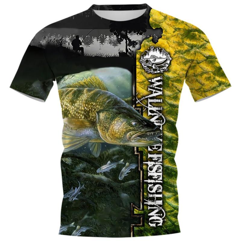 The second face a man Zomer karpervissen print T-shirts voor heren Outdoor meerval print losse korte mouwen snel drogend T-shirt casual straat top XL rood