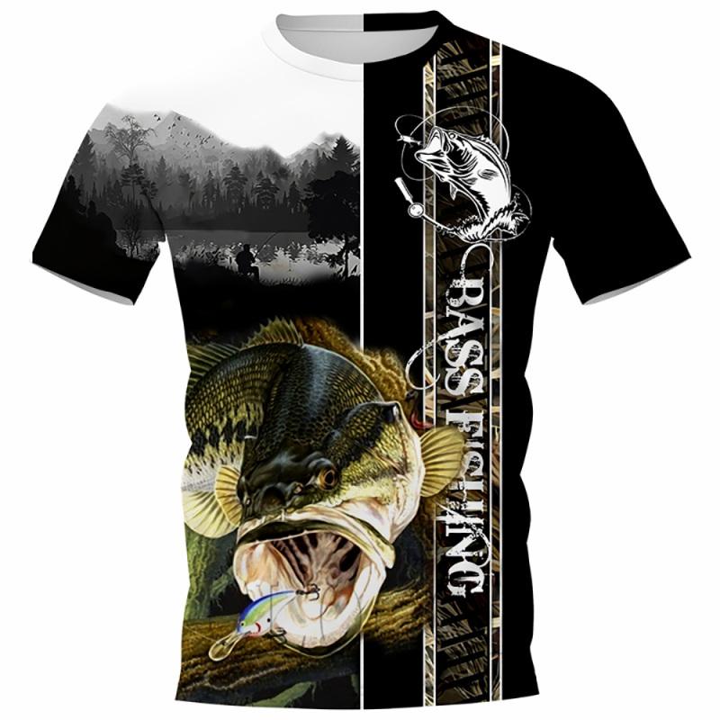 The second face a man Zomer karpervissen print T-shirts voor heren Outdoor meerval print losse korte mouwen snel drogend T-shirt casual straat top 6XL beige