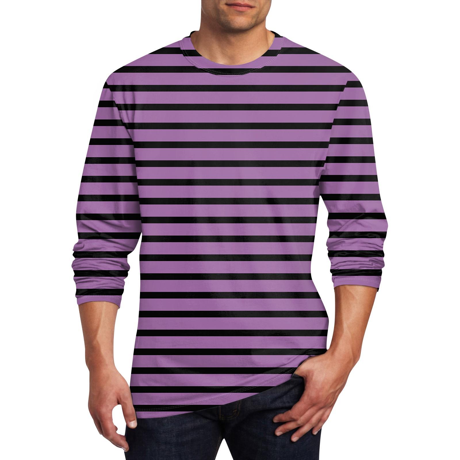 ElongPaoXiao Heren T-shirt O-hals Kleding Kleding Buiten Lange Mouw Print Modeontwerper Vintage M paars
