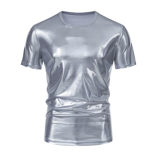 MenWardrobe Zomer Heren T-shirt Glanzend Oppervlak Bronzing Slim Fit O Hals Effen Kleur Korte Mouwen Trui Feest Club Prestatie Dans Streetwear Top XL