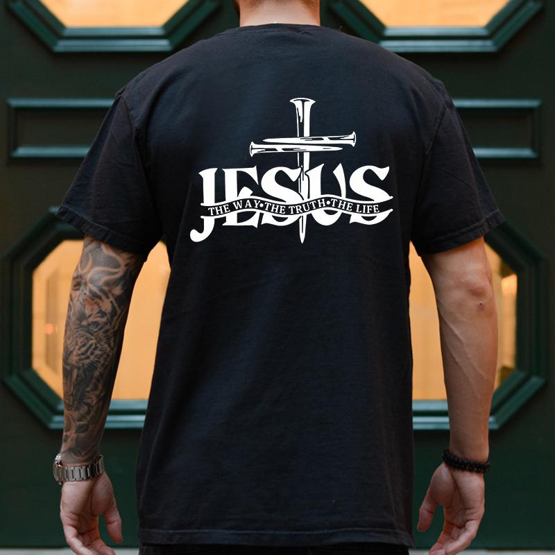 ETST 012 Heren T-shirt Jezus Christus Terug Bedrukking T-shirt Mode Grafische Tops Cadeau voor Christelijke Jezus Streetwear Oversized Y2k Kleding M
