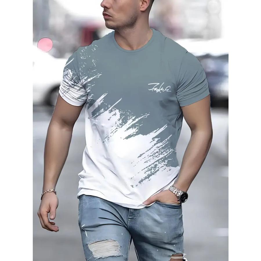WowClassic Stijlvol T-shirt met grafische print voor heren - Comfortabel, ademend, top met korte mouwen voor dagelijkse zomeractiviteiten - Casual, modieus en veelzijdig T-shirt voor heren L
