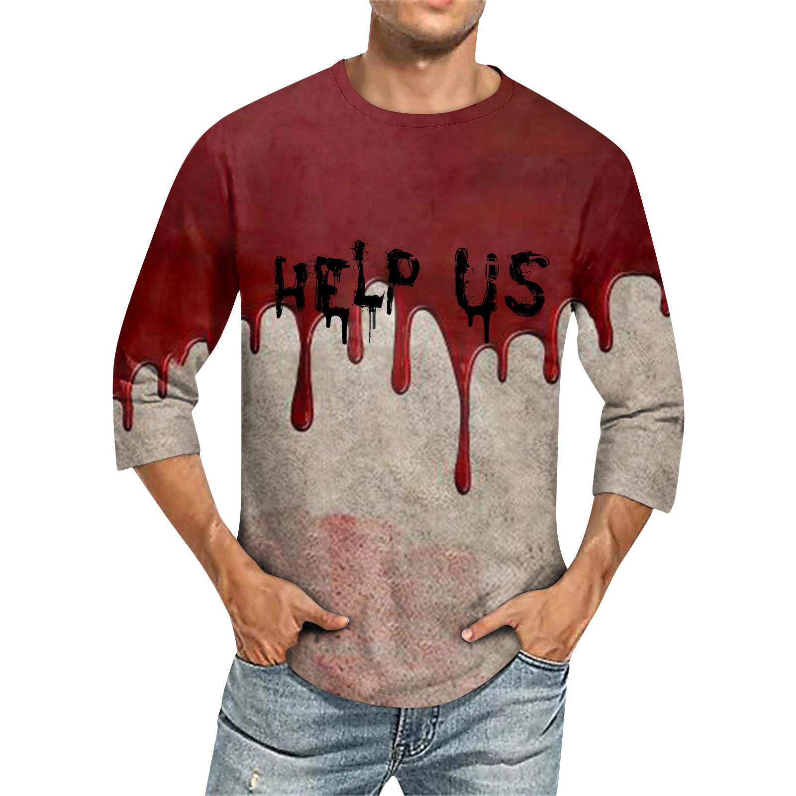 Xingben Two Heren Ronde Hals Driekwart Mouw Top Casual Mode T-shirt XXXXL wijn
