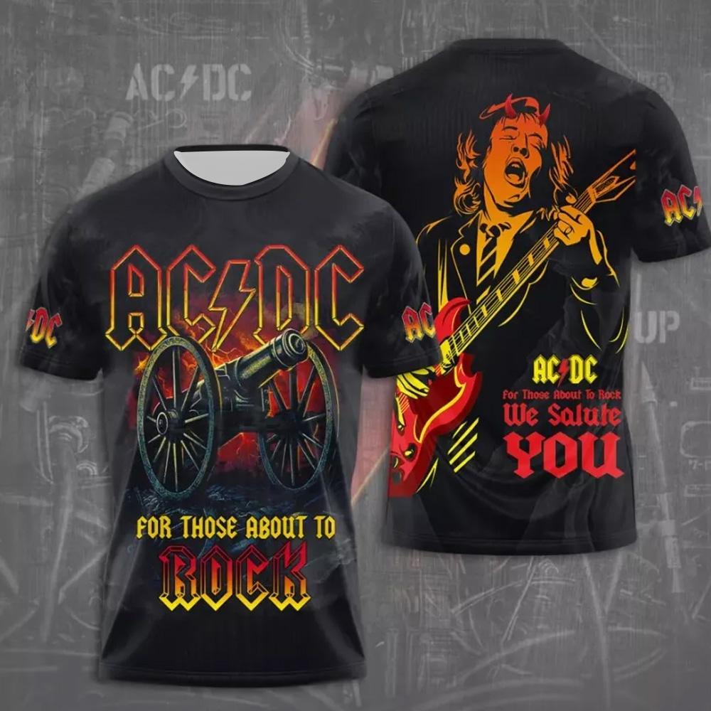 ETST0013 Zomer Herenkleding Rock Band T-shirt AC/DC 3D Print Kinderen Jongen Korte Mouw T-shirts Hip Hop Mode Ronde Hals Casual Shirts Tops XL
