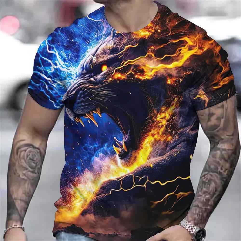 Chaokebang Heren T-shirt 3D Animal Grafische Tees Casual Y2k O-hals Korte Mouw Luipaardprint Harajuku Streetwear Oversized Tops Kleding 4XL