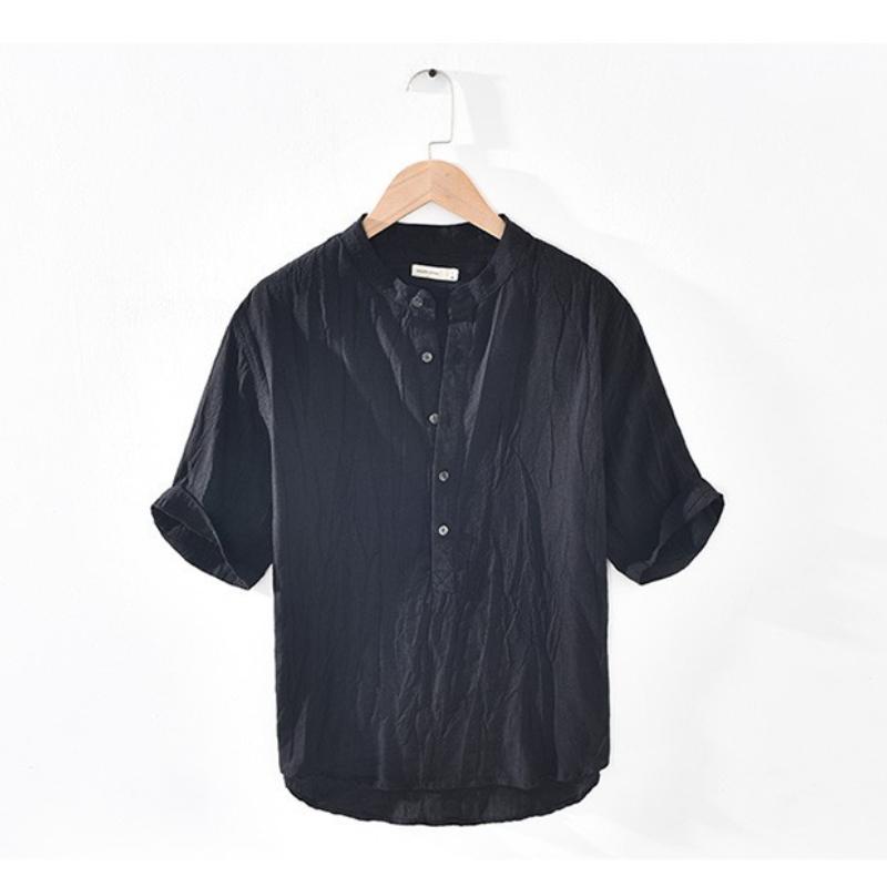 EMOOS Zomer intage Pure Linnen Korte Mouw T-shirt voor Heren Dunne Effen Kleur Slanke Herenkleding Grote Maat 5XL XL zwart