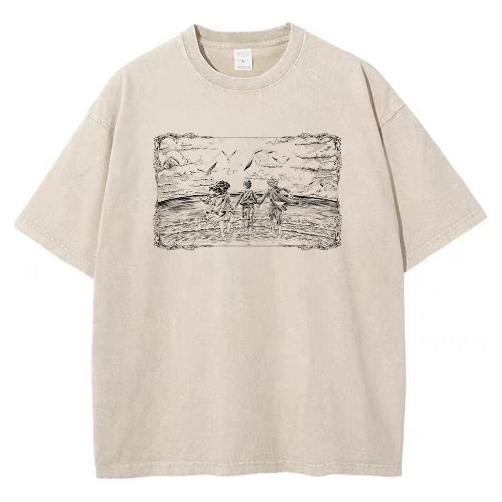 Washed T Shirt top No.1 Heren gewassen anime Attack on Titan T-shirt hiphop streetwear grafische print oversized T-shirt korte mouwen katoenen losse vintage tops M