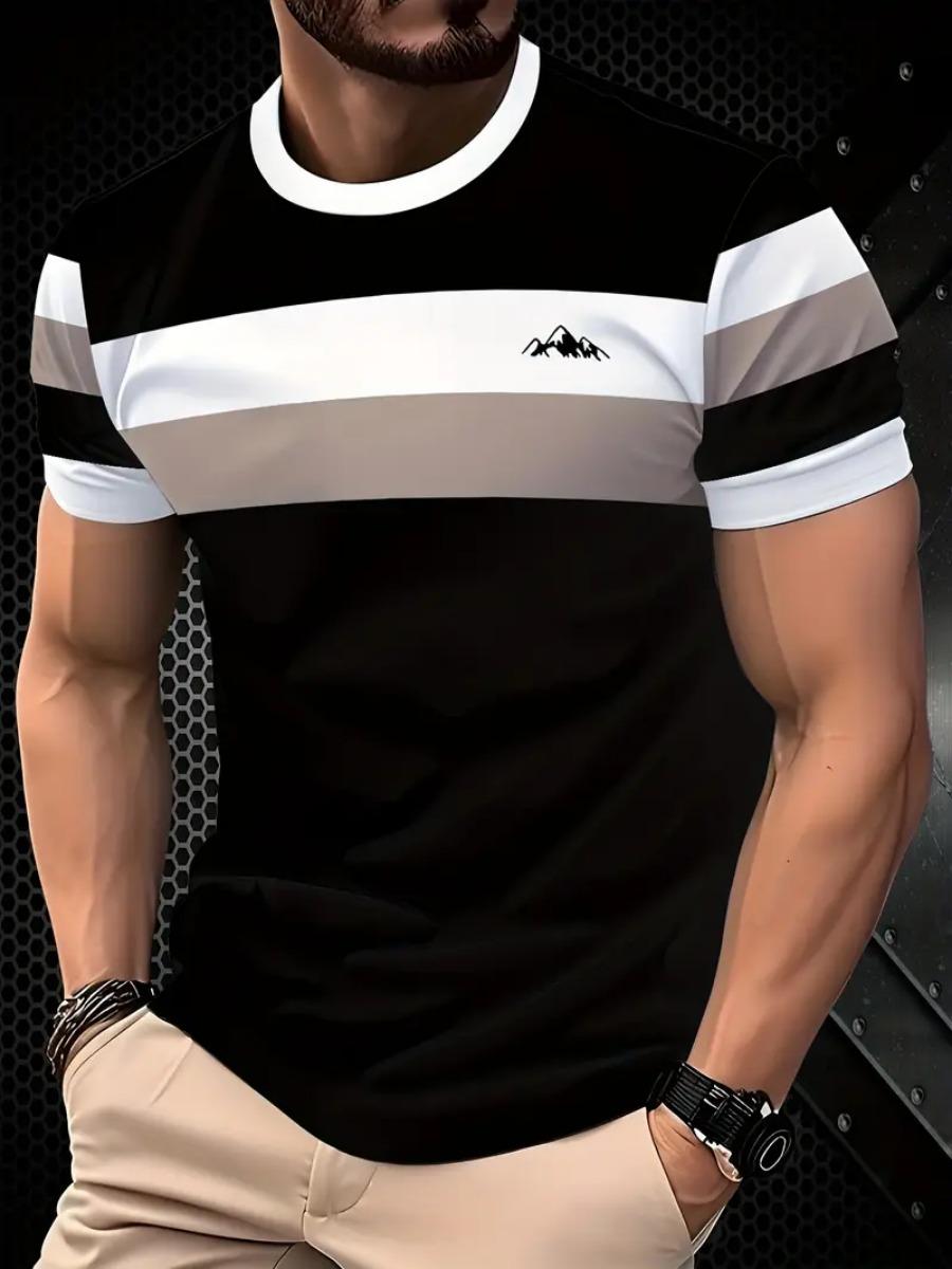 New trendy clothing Summer Classic 3D Printed Men's T-shirt Outdoor Round Neck Short Sleeve Top Stripe Print Street Loose T-Shirt Male Oversized Clothing XL