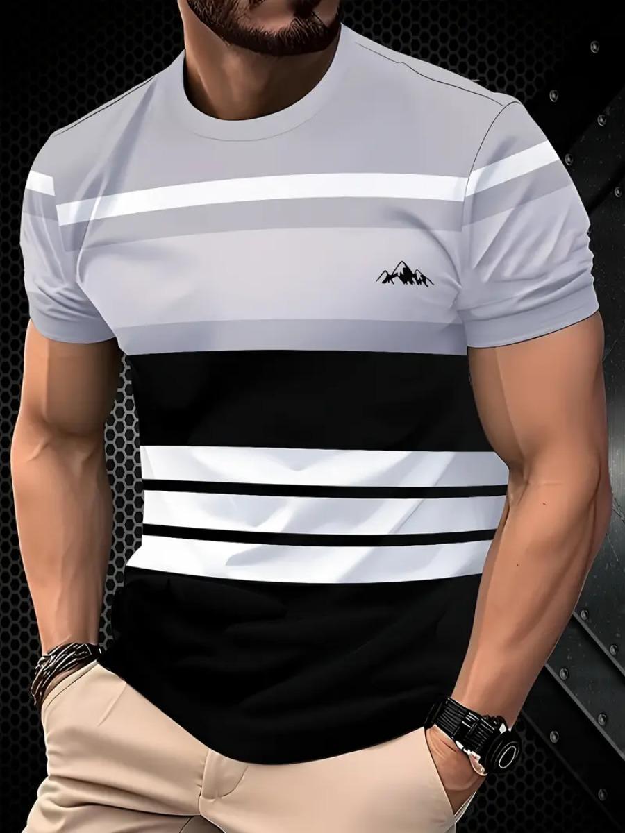New trendy clothing Summer Classic 3D Printed Men's T-shirt Outdoor Round Neck Short Sleeve Top Stripe Print Street Loose T-Shirt Male Oversized Clothing XL