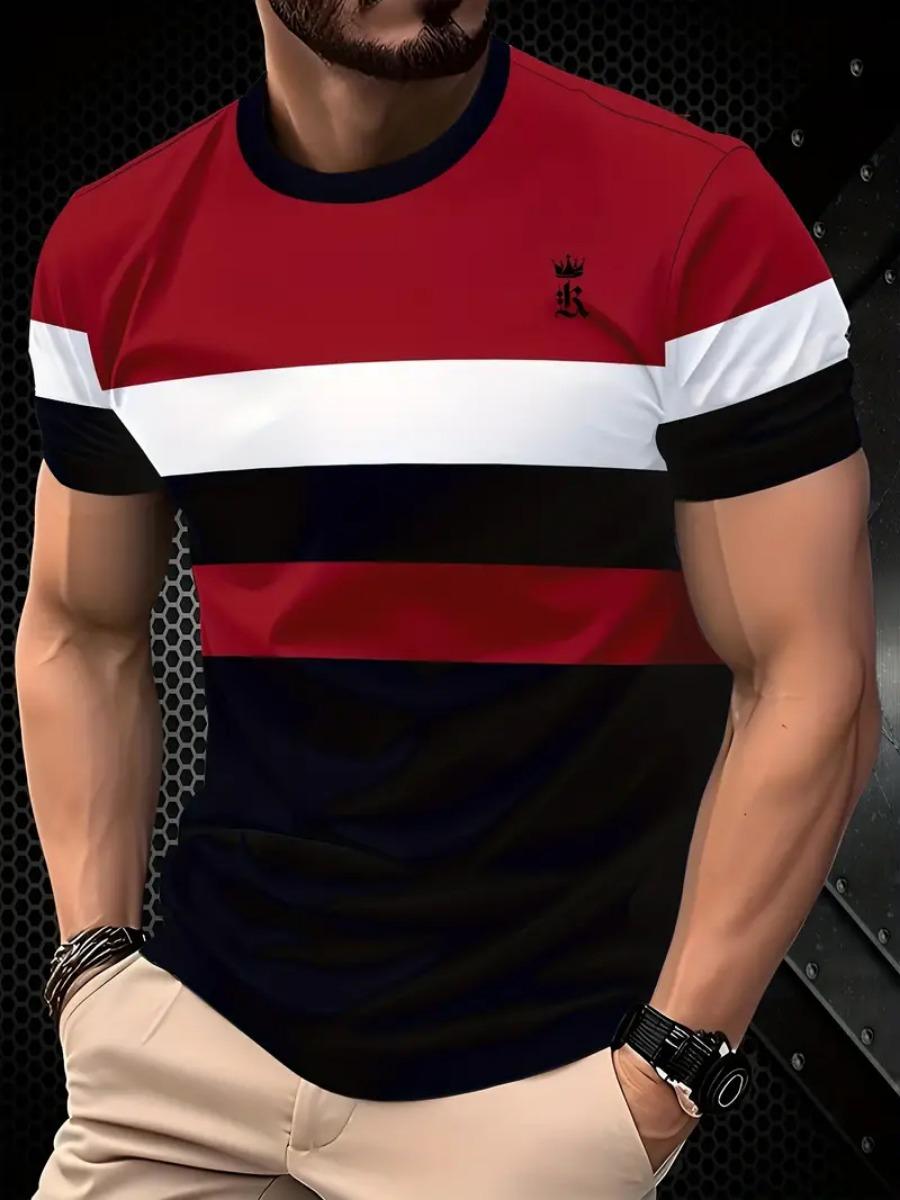 New trendy clothing Summer Classic 3D Printed Men's T-shirt Outdoor Round Neck Short Sleeve Top Stripe Print Street Loose T-Shirt Male Oversized Clothing 2XL