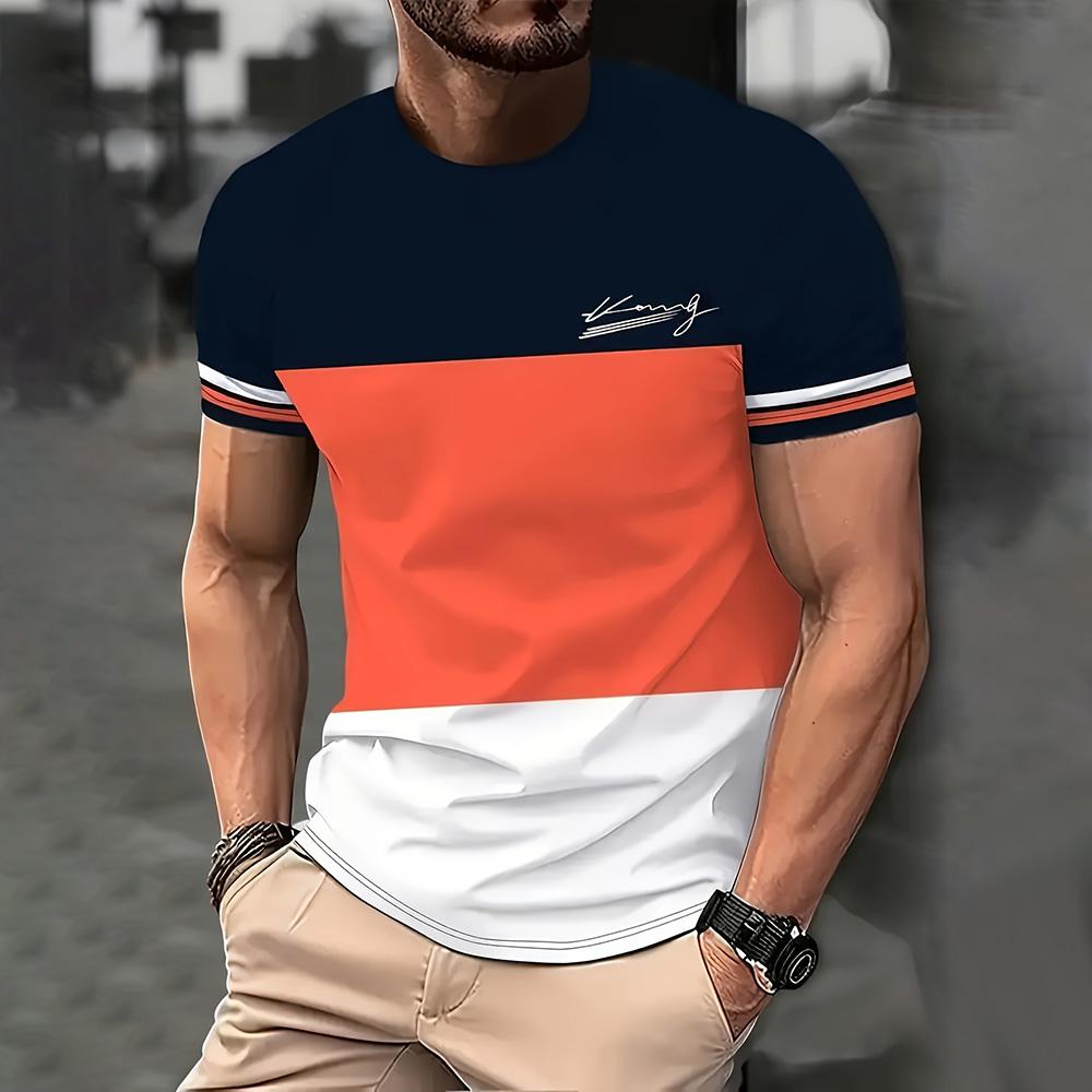 ETST 005 2024 Men's Crew Neck T-shirt Summer Street Men's 3D Stripe Letter Print Short-sleeved Tees Casual Daily Male T Shirts Clothing 2XL
