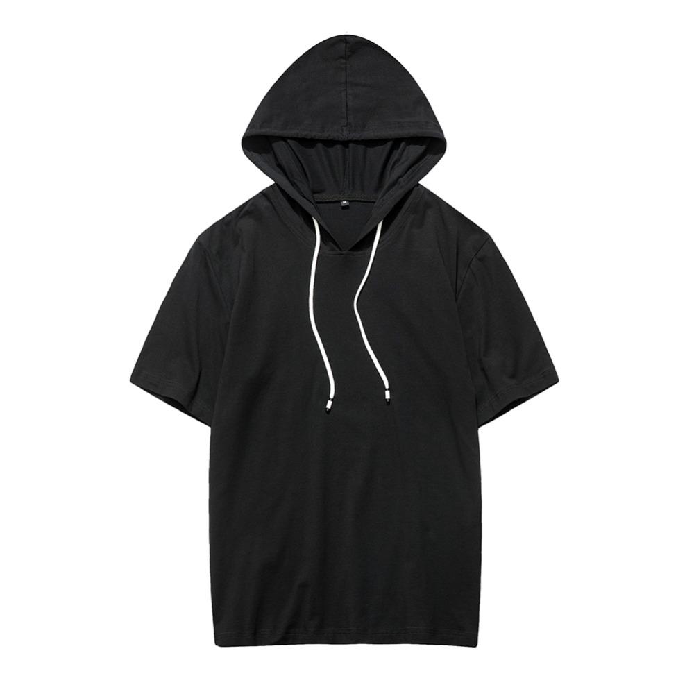 Molly Show Heren T-shirt met capuchon en korte mouwen van volledig katoen S zwart