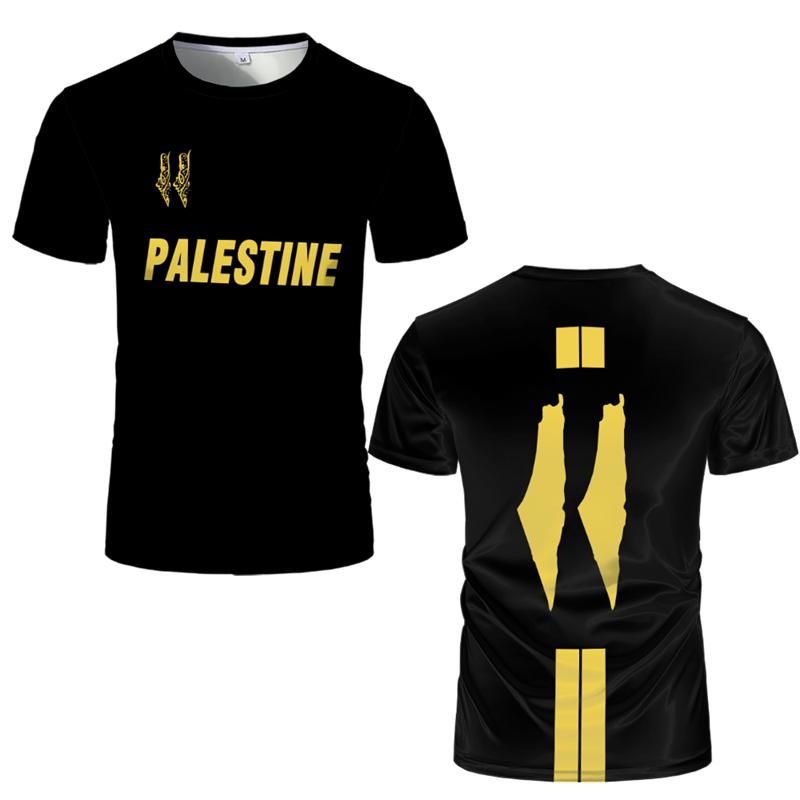 ETST41 Fashion Palestine Flag Football Jersey Summer Trend Crew Neck 3D National Emblem Printed Sports T Shirt Casual Uniex Loose Tees M