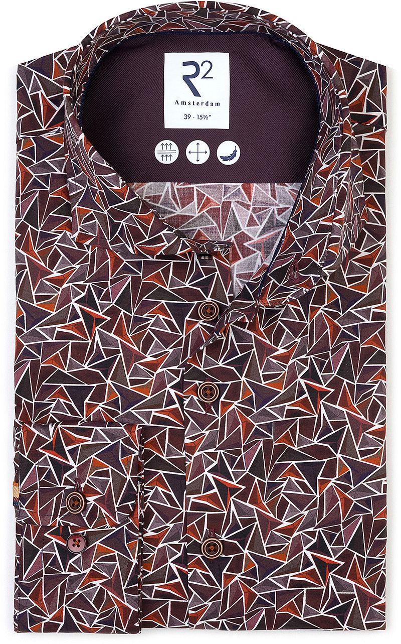 R2 Amsterdam R2 Overhemd Poplin Triangle Print Bordeaux