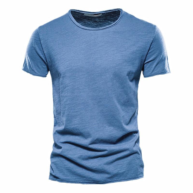AIOPESON Men Fashion Usegiraffe Merk Kwaliteit Elasticiteit T-shirt Heren O-hals Slim Fit 100% Katoenen T-shirt Mode Korte Mouw T-shirt Heren Tops Casual T-shirt M blauw