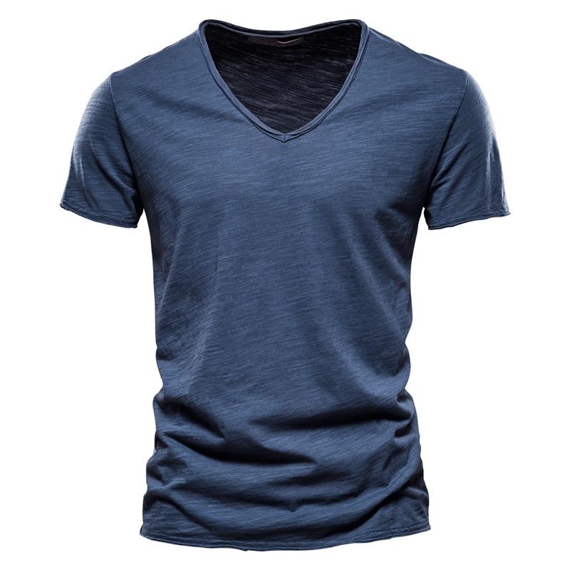 AIOPESON Men Fashion AIOPESON Zomer 100% Katoen Elasticiteit T-shirt Mannen Casual Zachte Fitness Shirt Mannen T-shirt Tops Tee Shirts V-hals Korte mouw T-shirt Mannen M