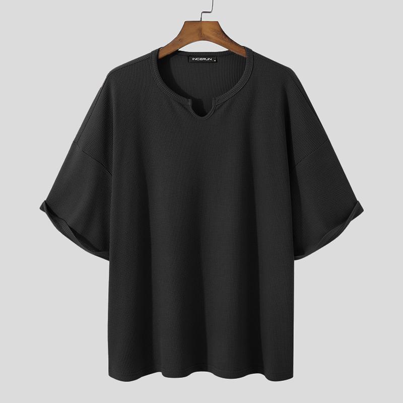 INCERUN Zomer Heren Baggy O-hals Gebreide T-shirts met korte mouwen en losse T-shirts M