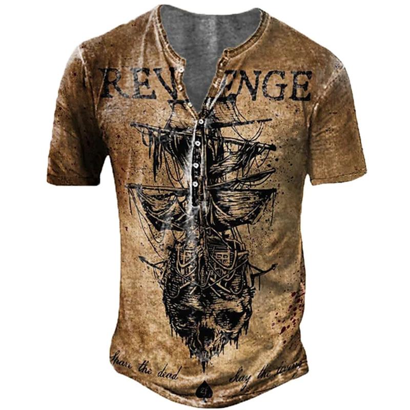 Haodingfushi 2023 Nieuwe Vintage Stijl Zomer Korte Mouw Mode T-shirt, Mannen Slim Fit V-kraag Knop T-shirt Tops. XL