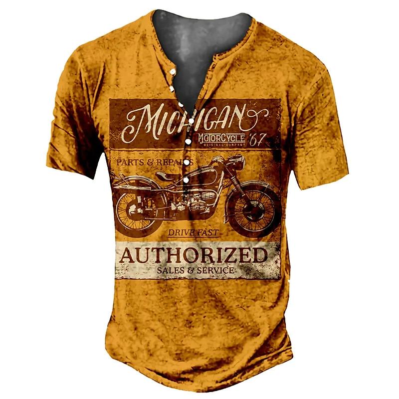 Haodingfushi Mannen V-kraag Knop Vintage T-shirt, Zomermode Punk T-shirt met korte mouwen. L