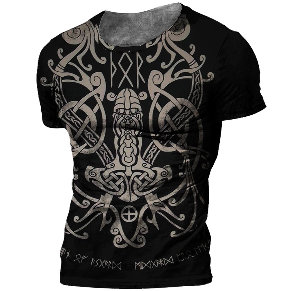 Kukebang Vintage mannen T-shirt 3d Viking Print Tops Tees Zomer Tops Casual Losse T-shirts Mannelijke Kleding O-hals hip Hop Straat Sweatshirt L