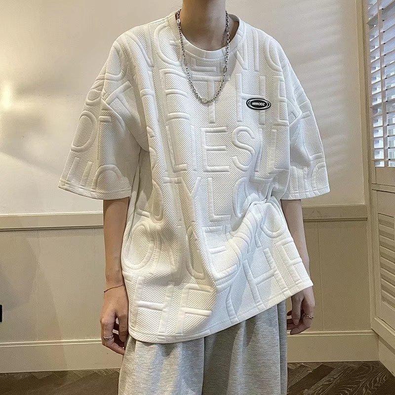 Custer Men Clothes Mall Nieuwe Wafel T-shirt met korte mouwen Heren Zomer Koreaanse losse casual tees voor mannen Ademende top met halve mouwen Heren Hong Kong Fashion Print L