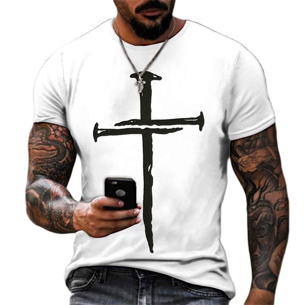 Nihao Vintage Jezus Christus T-shirt Voor Mannen 3d God Religie Print Kruisbeeld Heren T-shirt Oversized Korte Mouw Jezus top Tee Shirt Mannen L