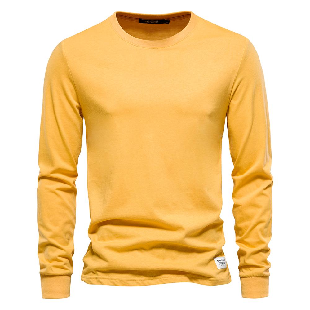 AIOPESON Men Fashion AIOPESON Effen Kleur Katoenen T-shirt Mannen Casual O-hals Lange Mouwen Heren T-shirts Nieuwe Herfst Hoge Kwaliteit Kleurrijke T-shirt voor Mannen S 50-60 kg