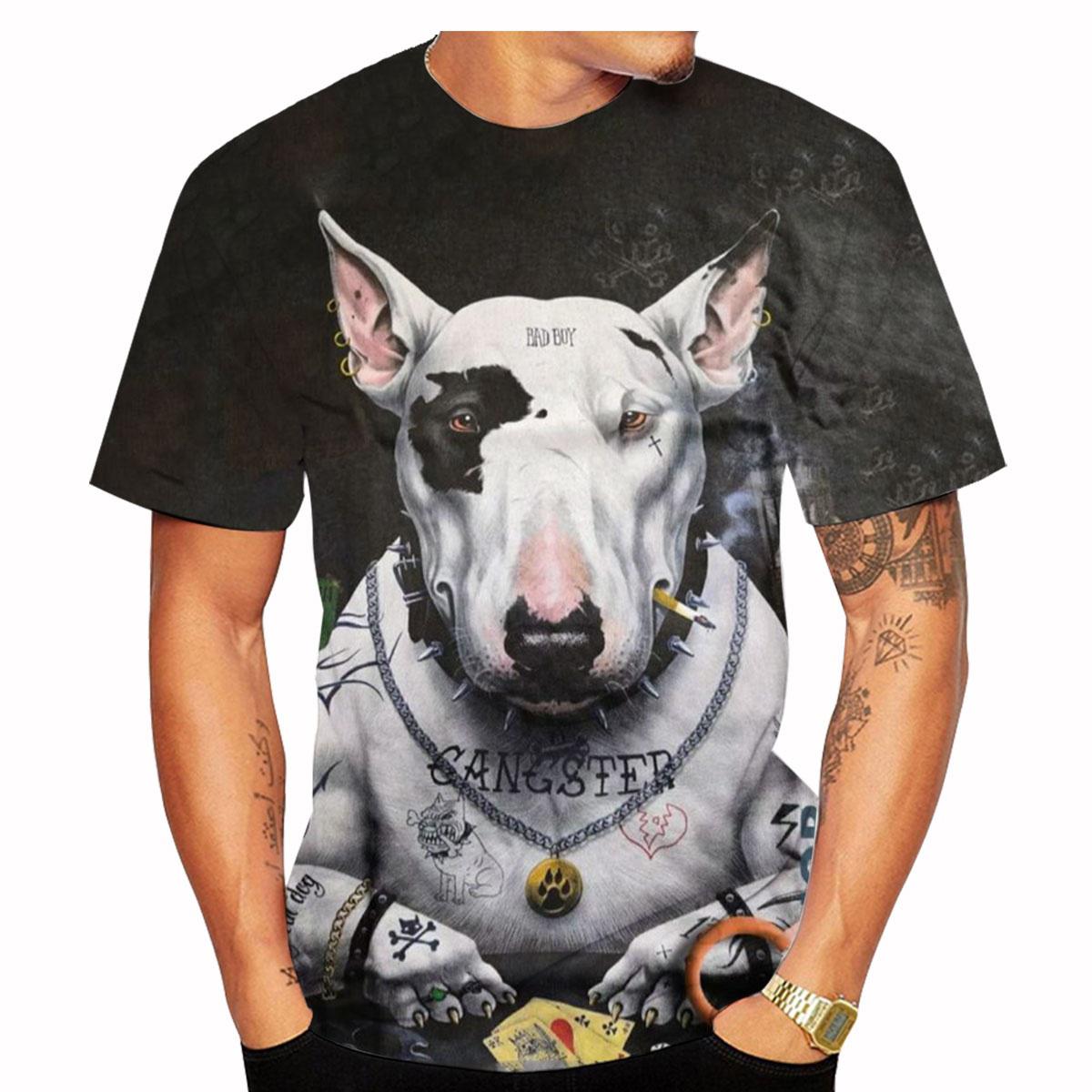 ETST WENDY 005 Bull Terrier 3D-geprinte heren- en dames-T-shirts, casual korte mouwen met hondenpatroon, streetstyle, lichtgewicht en bre L