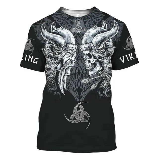 Xin nan zhuang Viking Symbool Bedrukking T-shirt Heren Zomer Korte Mouw Harajuku Shirt Hiphop Heren Dames Mode T-shirt L