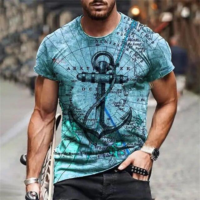 Xin nan zhuang Zomer Sailor T-shirt, Anchor Heren 3D Halslijn Korte Mouw T-shirt XXL