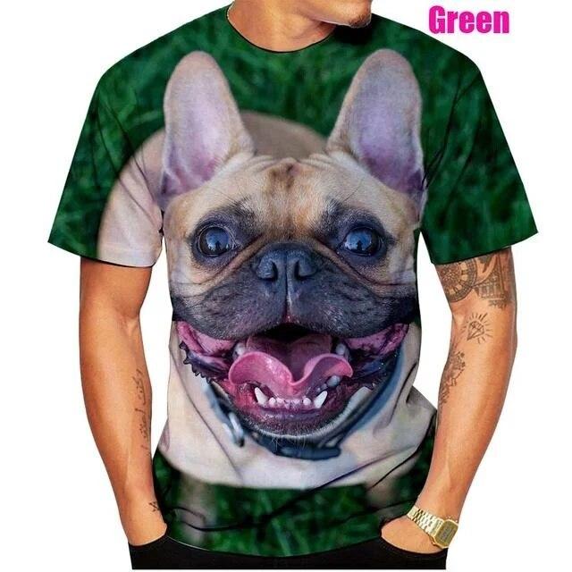ETST 07 3D bedrukt T-shirt Franse Bulldog heren T-shirt zomer casual korte mouwen huisdier hond shirt top M