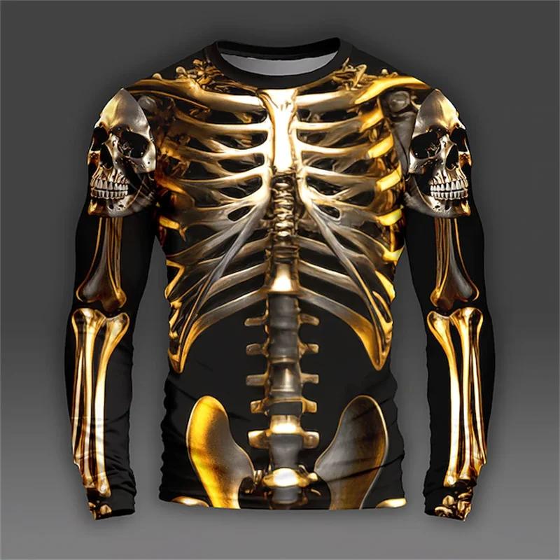 Bobby 2 3D Print Skeletschedels Patroon T-shirts Mannen Lange Mouw Casual Mode T-shirt Top Sweatshirt Ademende Streetwear Losse T-shirts XL