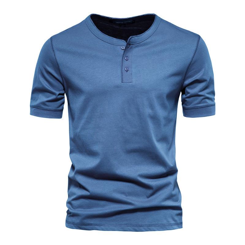 SSSN MEN Clothing Heren T-shirt met ronde hals en korte mouwen, nauwsluitend, effen kleur, sportbasis XXXL denimblauwe kleur
