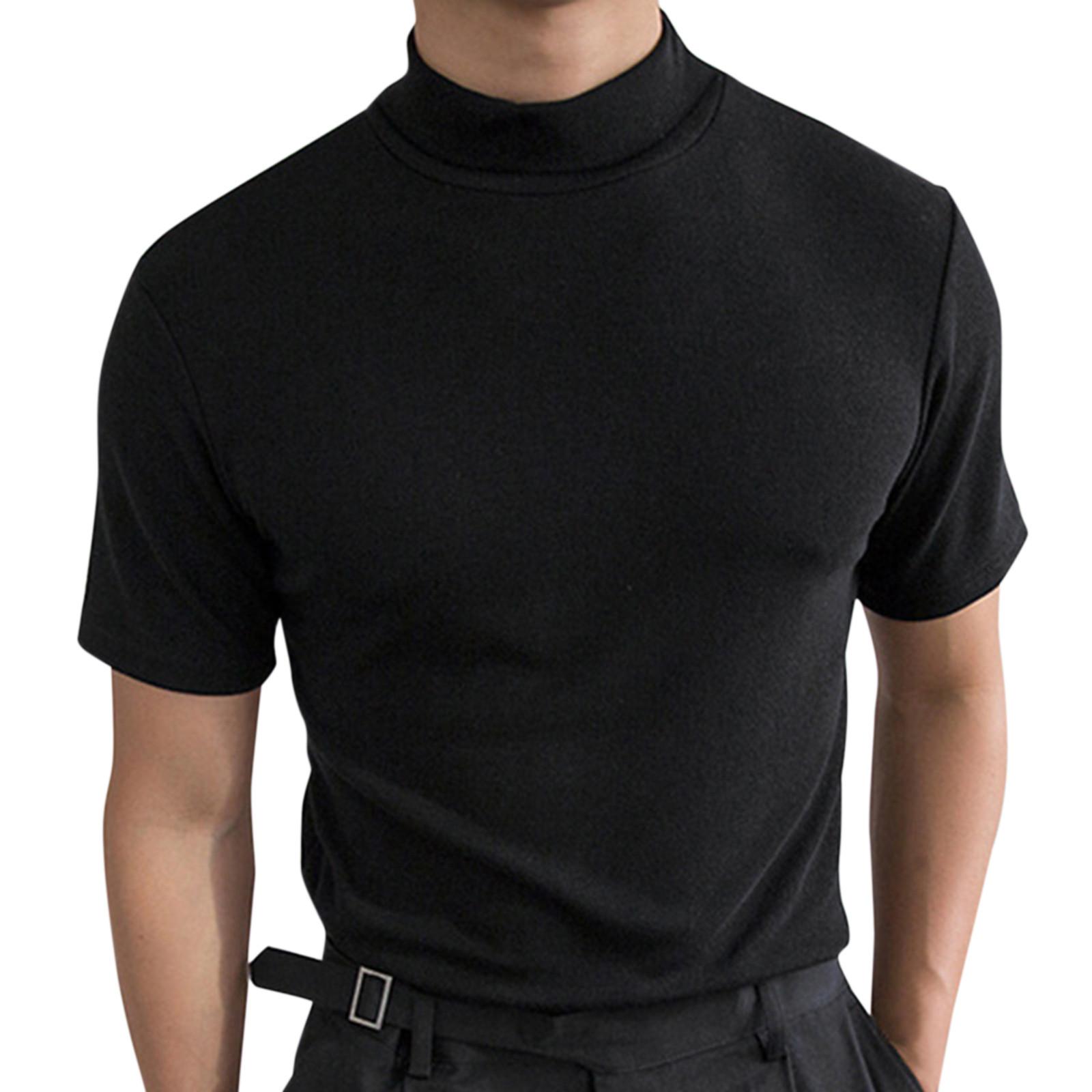 SS-Jewelry-03 Herenkleding Herfst en Winter Turtleneck Korte Mouw T-shirt Heren Ondershirt Effen Kleur Top 2XL