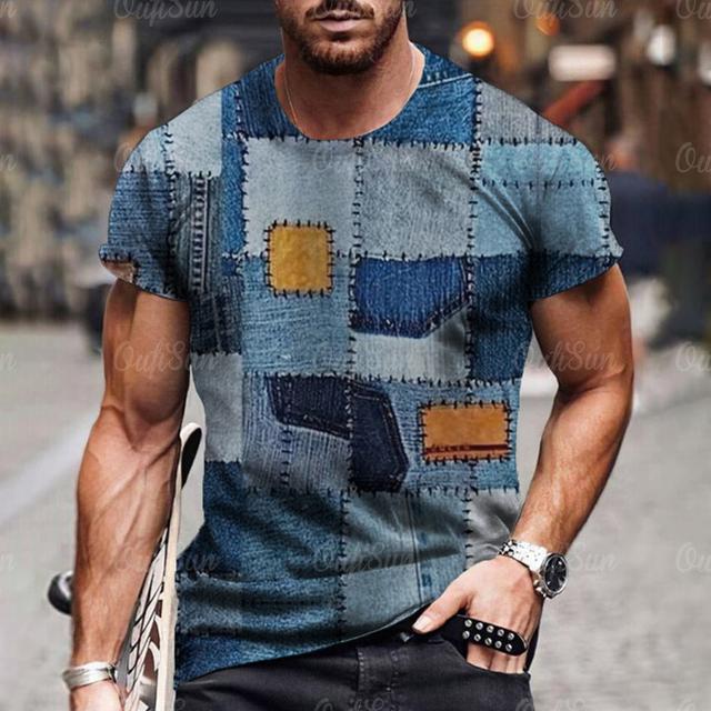 Chengyu Heren T-shirt 3D Digitaal Patchwork Grafische Print Korte Mouw T-shirts Comfortabel Casual Elastische Ronde Hals Heren Buitenactiviteiten Top 4XL