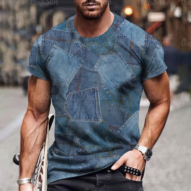 Chengyu Heren T-shirt 3D Digitaal Patchwork Grafische Print Korte Mouw T-shirts Comfortabel Casual Elastische Ronde Hals Heren Buitenactiviteiten Top 2XL