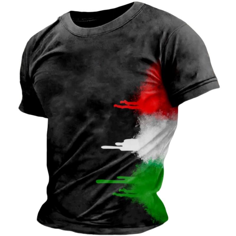 ETST WENDY 005 Summer Casual Italy Flag Print Men's T-shirts Polyester O-Neck Short Sleeve Pure Color Tee Shirt Breathable Top Men Clothing 3XL L