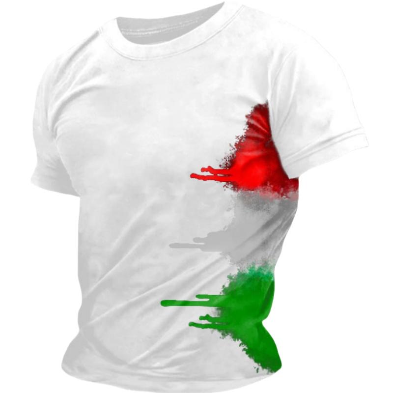 ETST WENDY 005 Summer Casual Italy Flag Print Men's T-shirts Polyester O-Neck Short Sleeve Pure Color Tee Shirt Breathable Top Men Clothing 3XL 4XL