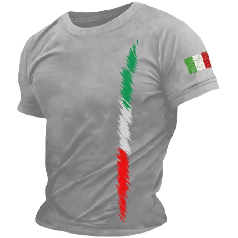 ETST WENDY 005 Summer Casual Italy Flag Print Men's T-shirts Polyester O-Neck Short Sleeve Pure Color Tee Shirt Breathable Top Men Clothing 3XL L