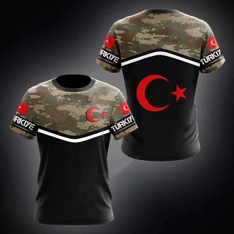 ETST 03 Turkse vlag camouflage 3D print zomer heren/dames ronde hals t-shirt casual korte mouw oversized trui mode herenkleding L