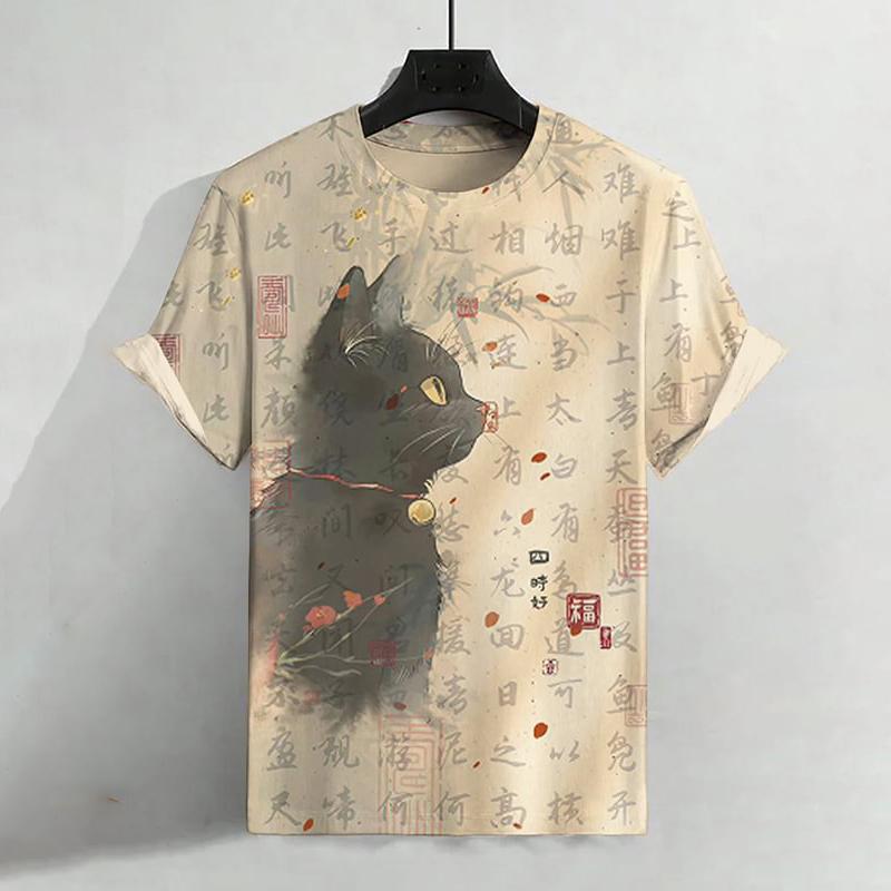 Xuhaijian02 Zomer Heren T-shirt Dier Schattige Kat Print Ronde Hals Korte Mouw Tee Street Trend Tops Oversized Herenkleding T-shirt Voor Heren 2XL