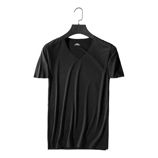 PLUM LAI Heren T-shirt V-hals Dun Zijde Effen Rekbaar Kleur Dun Ijs Trui Middellang Zweetafvoer Snel drogend Sport 3XL zwart