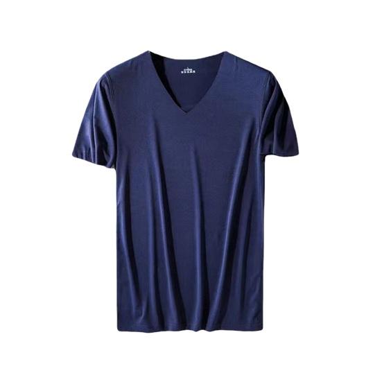 PLUM LAI Heren T-shirt V-hals Dun Zijde Effen Rekbaar Kleur Dun Ijs Trui Middellang Zweetafvoer Snel drogend Sport 3XL marineblauwe kleur