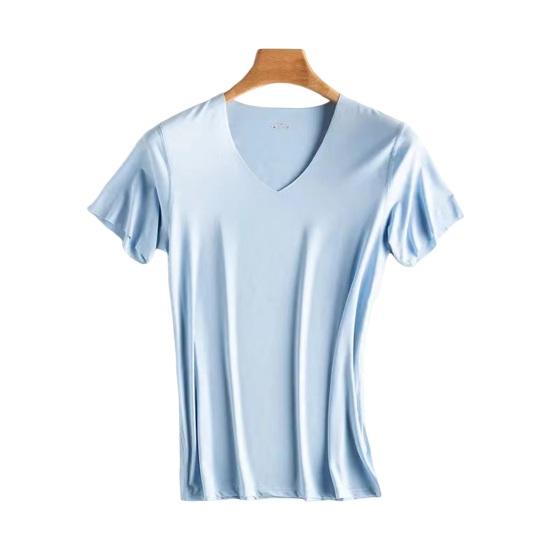 PLUM LAI Heren T-shirt V-hals Dun Zijde Effen Rekbaar Kleur Dun Ijs Trui Middellang Zweetafvoer Snel drogend Sport 3XL lichtblauwe kleur