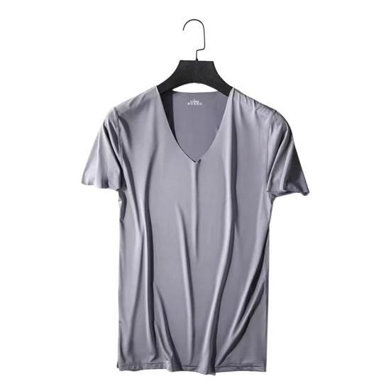 PLUM LAI Heren T-shirt V-hals Dun Zijde Effen Rekbaar Kleur Dun Ijs Trui Middellang Zweetafvoer Snel drogend Sport 3XL grijs