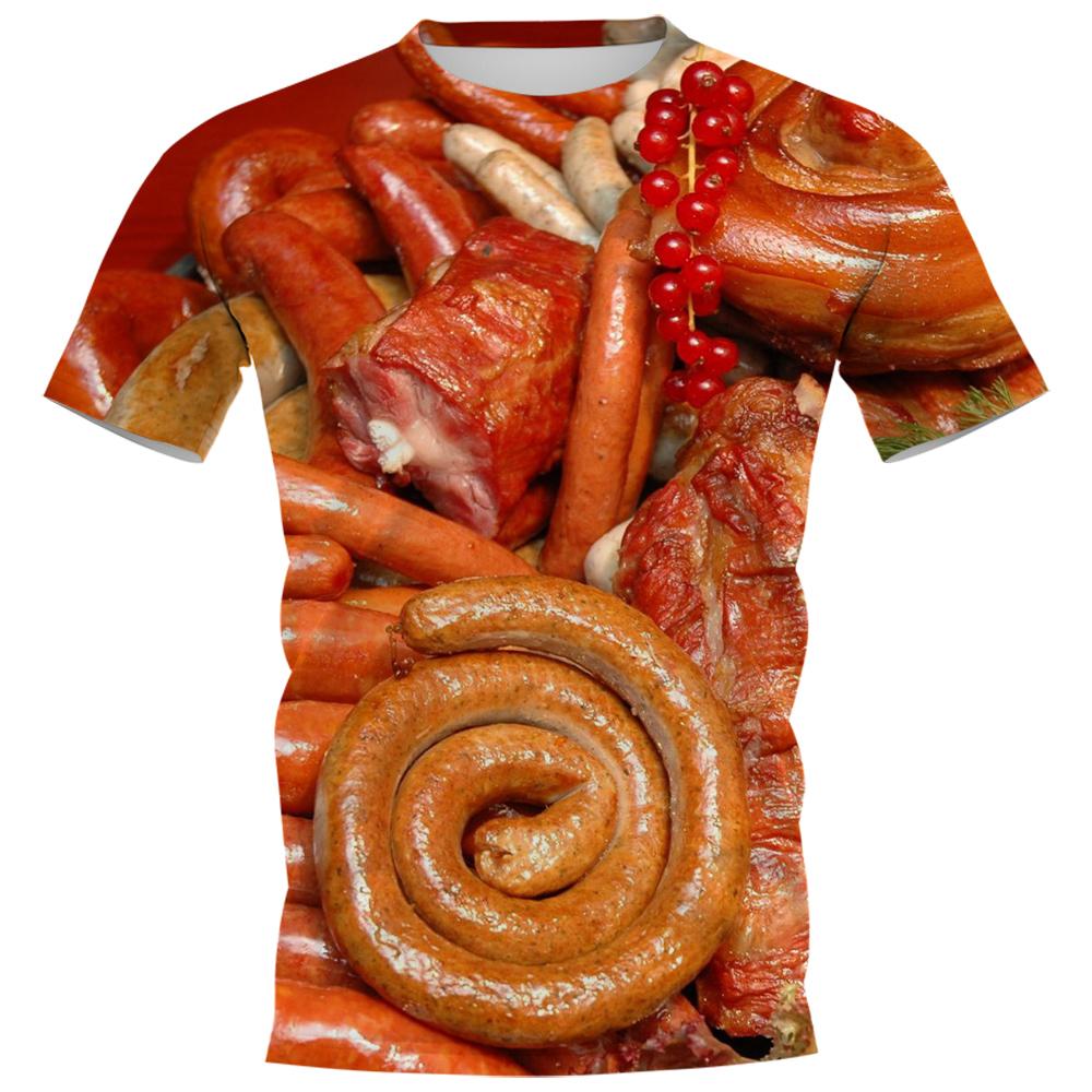 Laoxu HX Yummy Food T-shirts 3D Grafische Delicatesse Gegrilde Worsten Truien Polyester Alle Bedrukte T-shirts Harajuku Herenkleding L grijs